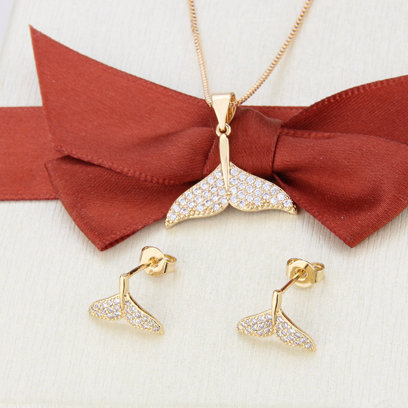 Necklace Classification Inlaid Zirconium Fishtail Gold-plated Earrings Necklace Set