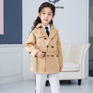 女童外套秋季2022新款儿童风衣女孩帅气卡其色大衣工厂一件代发