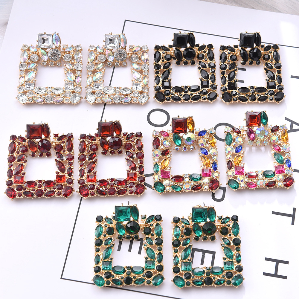 1 Pair Fashion Square Water Droplets Rhinestone Women's Chandelier Earrings display picture 1