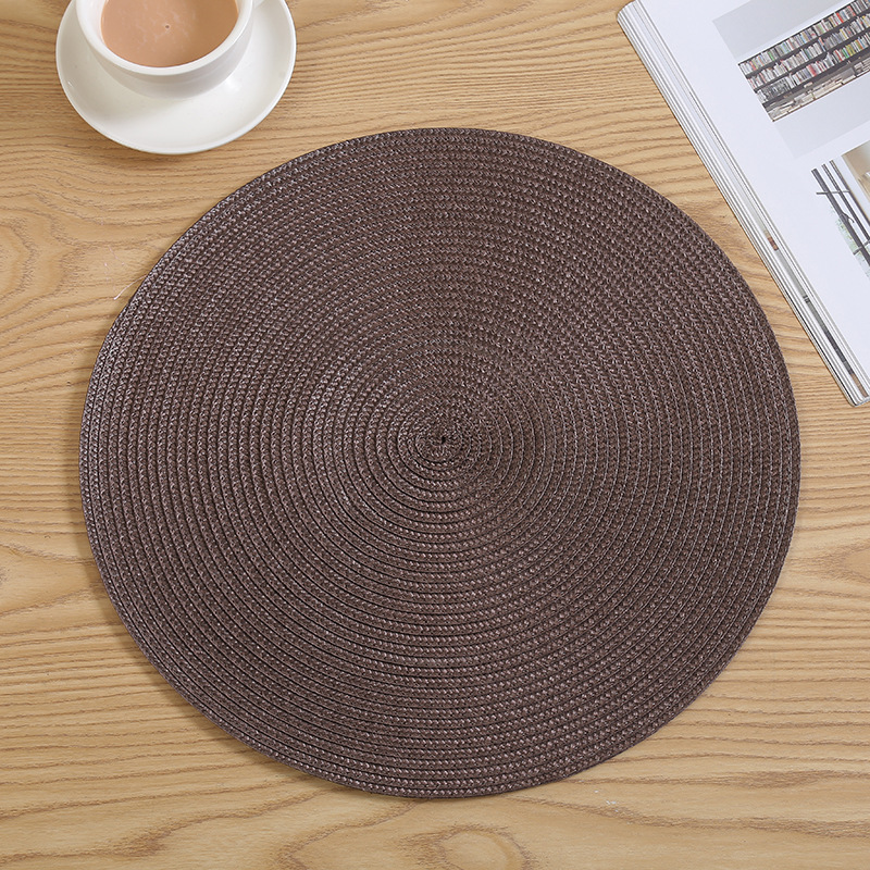 Wholesale of Japanese-style colored woven table MATS, PP eco-friendly round Western placemats, heat-insulating, waterproof and mold-proof tablecloth coasters detail image 5