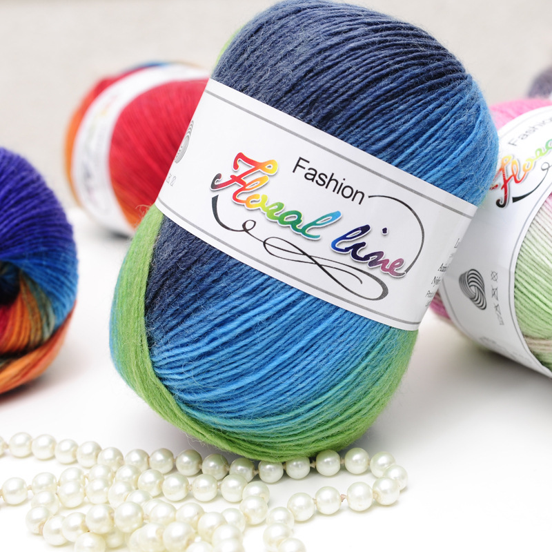 Rainbow thread pure wool thread long section dyed Irish Lady Shawl crochet medium thick thread