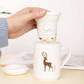 茶杯陶瓷德化羊脂玉功夫茶具创意简约泡茶杯办公室白瓷带盖三件杯