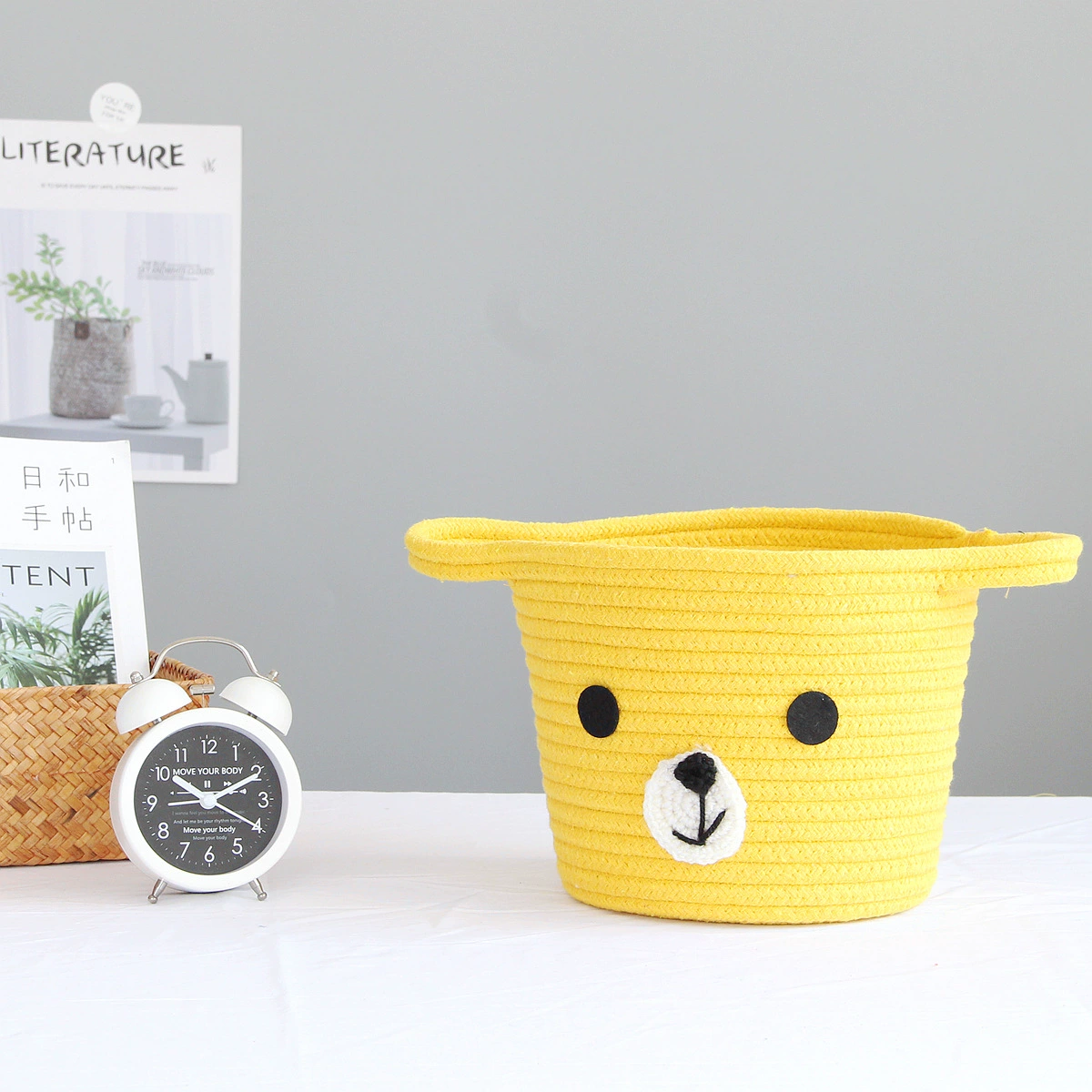 Storage box, woven cute table storage system, storage basket, DIY, with little bears