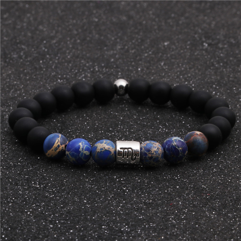 Twelve Constellation Couple Bracelets Natural Emperor Stone Beaded Black Frosted Bracelet DIY Men an