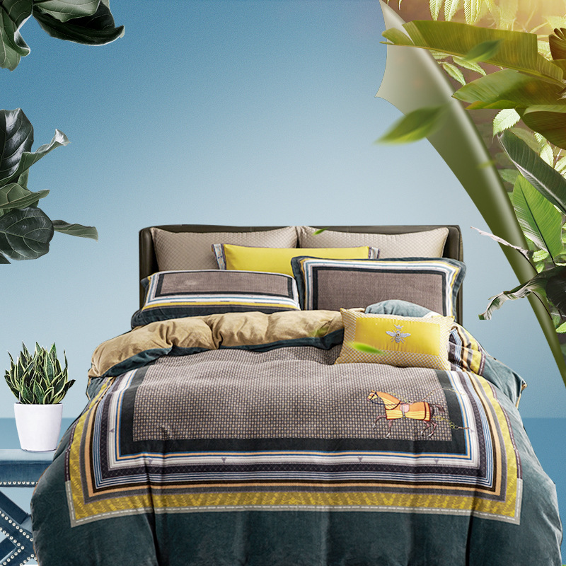 2020冬款床品數碼印花牛奶絨法蘭絨四件套防靜電加厚雙絨面被套