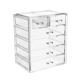 鹤成透明化妆品收纳盒桌面抽屉式整理盒塑料护肤品梳妆盒厂家直销