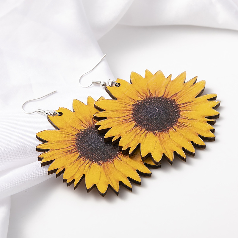 1 Par Moda Girasol Madera Labor De Retazos Mujeres Aretes display picture 2