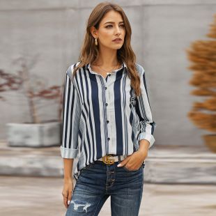 pocket v-neck buttoned striped shirt  NSSI48247