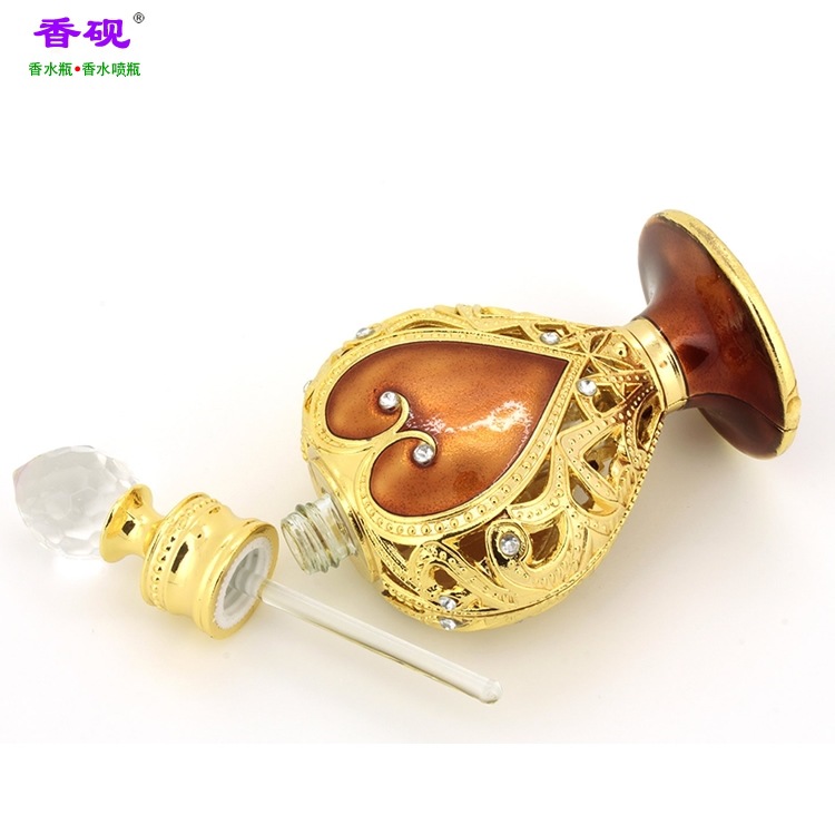 香砚12ml金色心形大啡色桃心款香水瓶摆件4.jpg