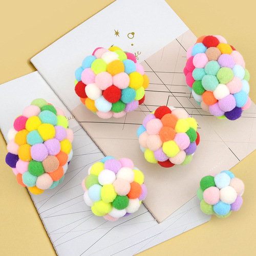 Factory direct sales of colorful plush bell ball cat toys, fun and scratch-resistant plush ball self-pleasure ball cat toys