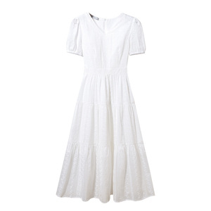 网红女装2020夏季韩版新款潮时尚V领裙子气质修身泡泡袖连衣裙女