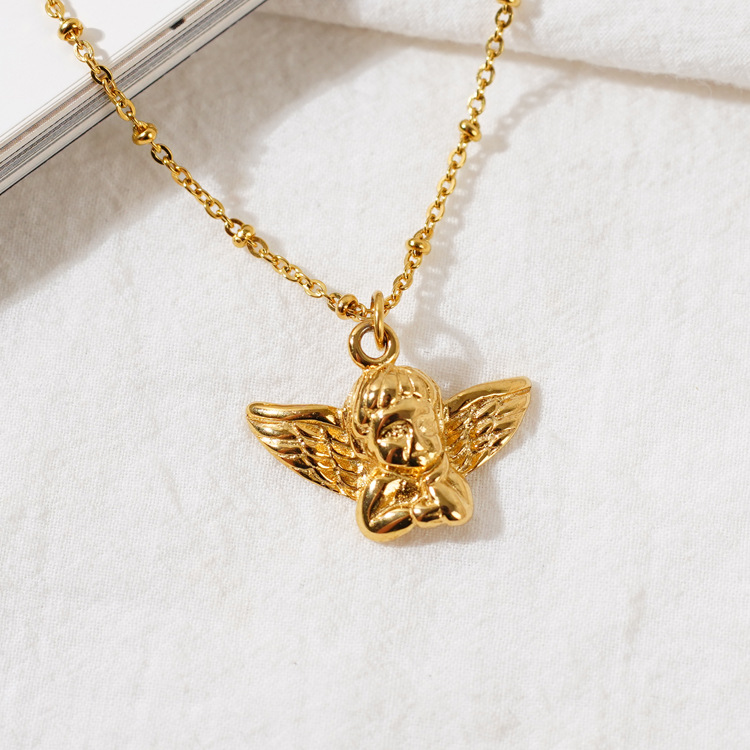 Holiday, Daily Occasion 304 Stainless Steel Material Angel Pattern Unisex Gender Real Gold Plated 18K Gold Angel 304 Stainless Steel Retro Waterproof Non Tarnish Titanium Steel Pendant Necklace Necklace Pendant