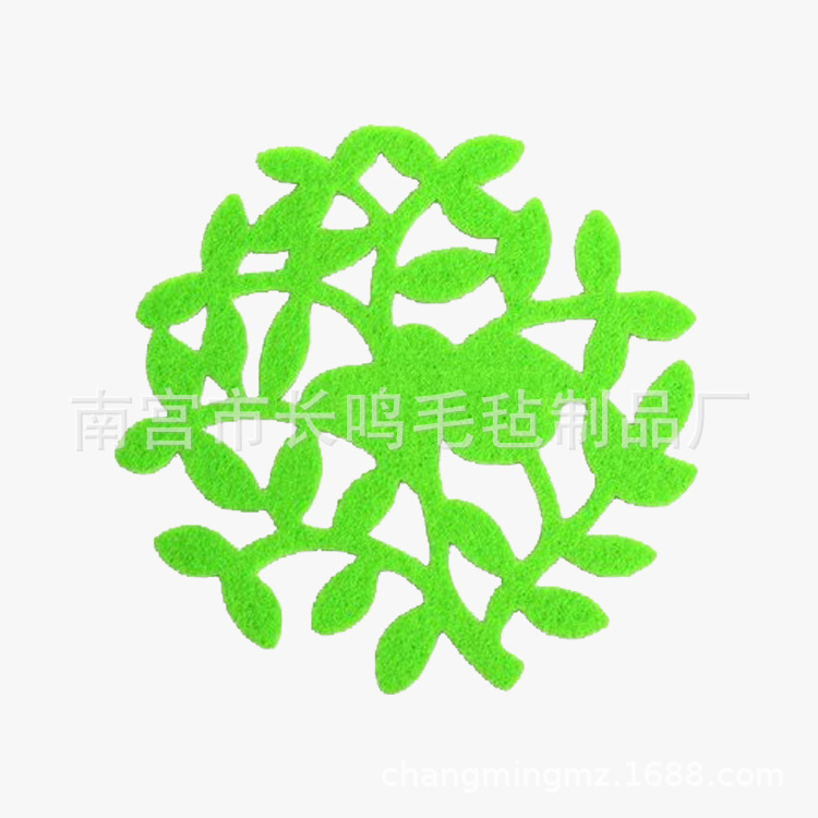 赠品节日杯垫 家居创意毛毡杯垫 防滑 可加LOGO 绿色树叶激光雕刻