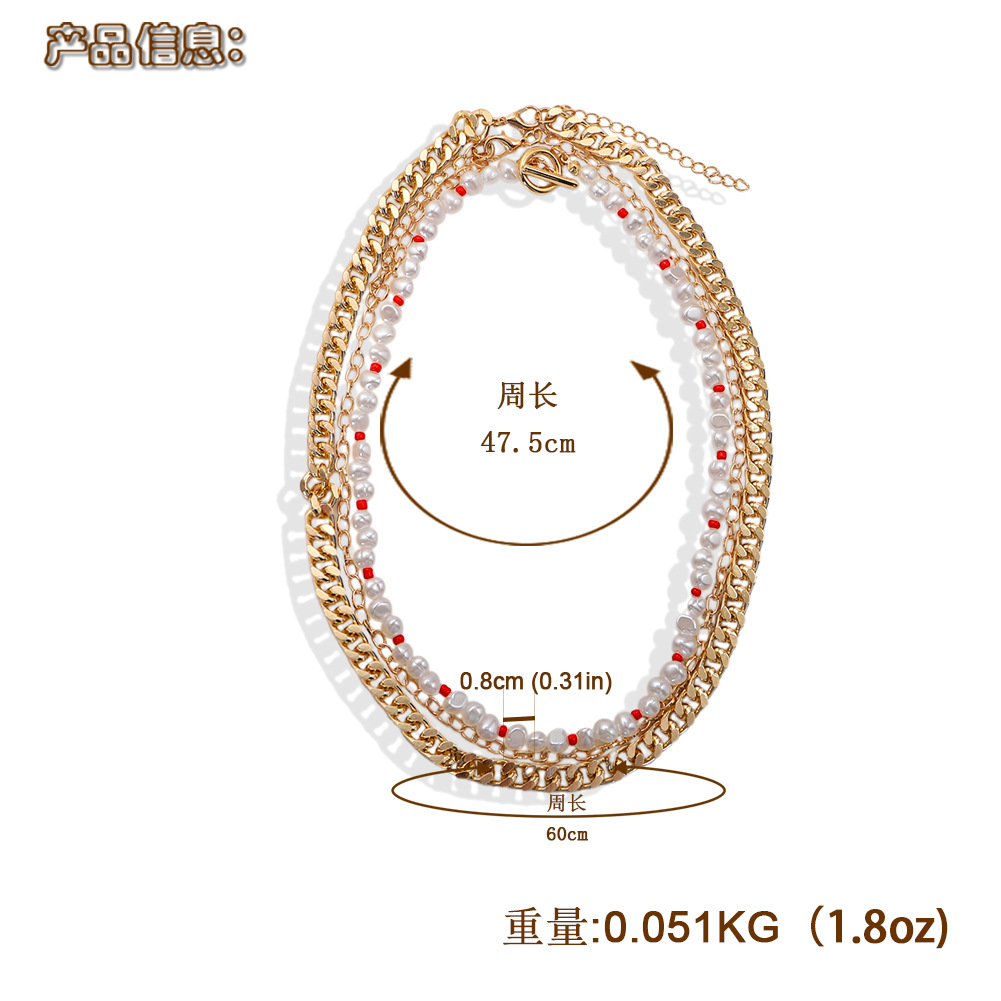 Fashion Multilayer Pearl Metal Chain Fashion All-match Punk Thickness Necklace Wholesale Nihaojewelry display picture 1