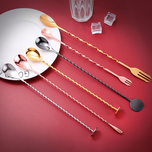 304 stainless steel double-head bar spoon, milk tea coffee spoon, fruit salad spoon, bar stirring spoon