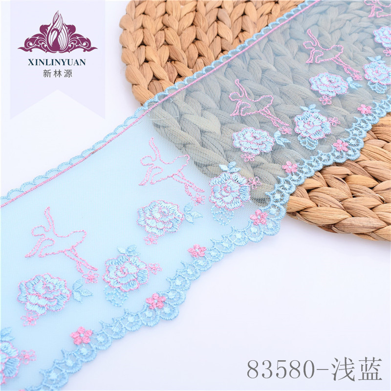 新款XY83580浅蓝色蕾丝花边 12cm家纺diy服饰内衣网布刺绣花边