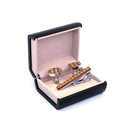 ZDJMEITRXDOOW  枫木黑胡桃雕刻千鸟格衬衫袖扣领带夹套装