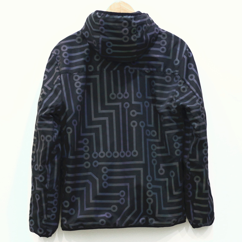 Men's Jacket Reflective Laser Circuit Pattern Hooded Windbreaker_voghion.com