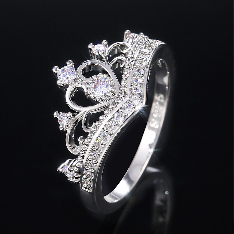 3g Weight Artificial Gemstones Inlay Material Travel Occasion Copper Material Geometric Pattern Women'S Gender White, Gold Color Creative Micro-encrusted Zircon Ladies Crown Copper Ring Classic Fashion Hand Jewelry 1