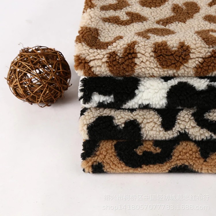 现货 豹纹提花羊羔毛 颗粒羊绒 卫衣外套鞋靴毛毯面料 仿羊绒布料