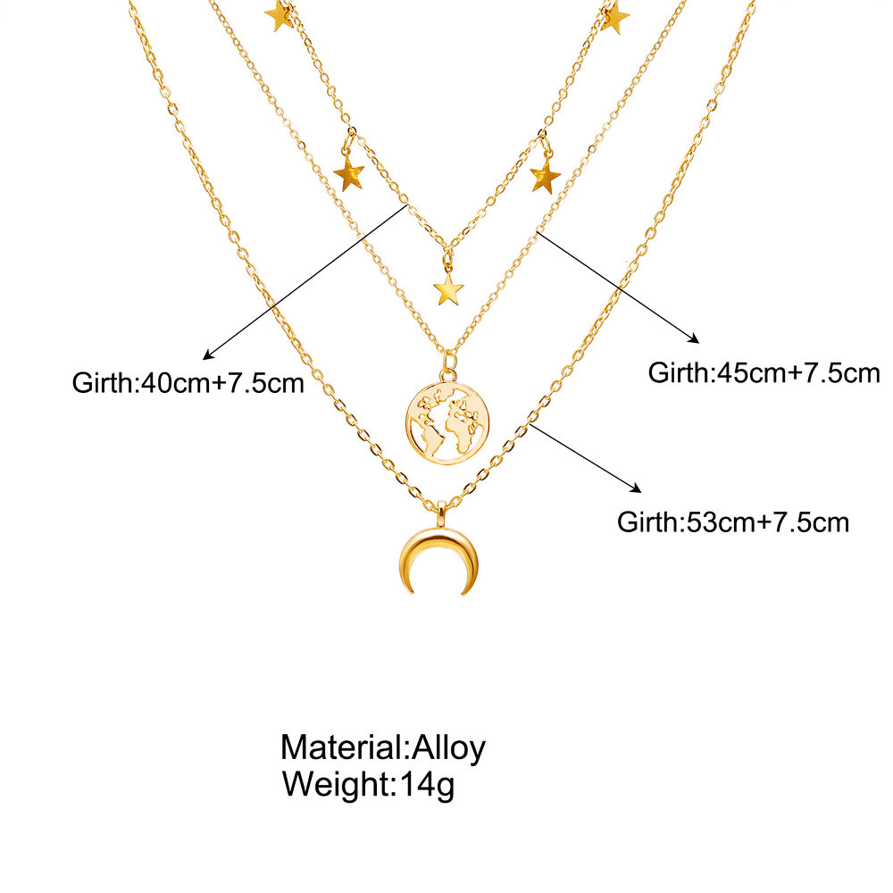 New Alloy  Creative Stars Moon Map Multilayer Necklace display picture 1