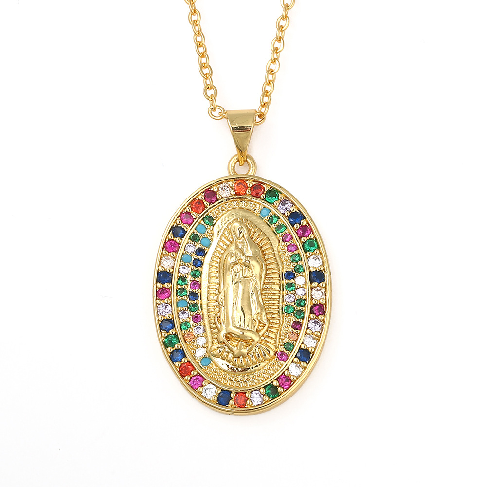 Copper Micro-inlaid Colored Zircon Virgin Mary Pendant Necklace display picture 4