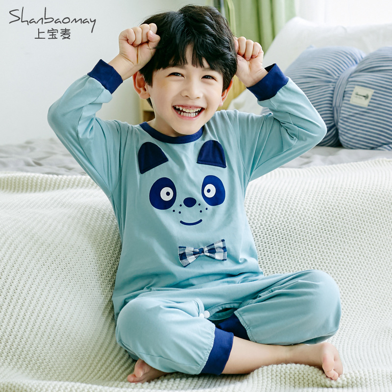 SHANGBAOMAI 가을 새로운 어린이 원피스 잠옷 긴팔 순면 얇은 원피스 잠옷 감기 예방을위한 가정 옷