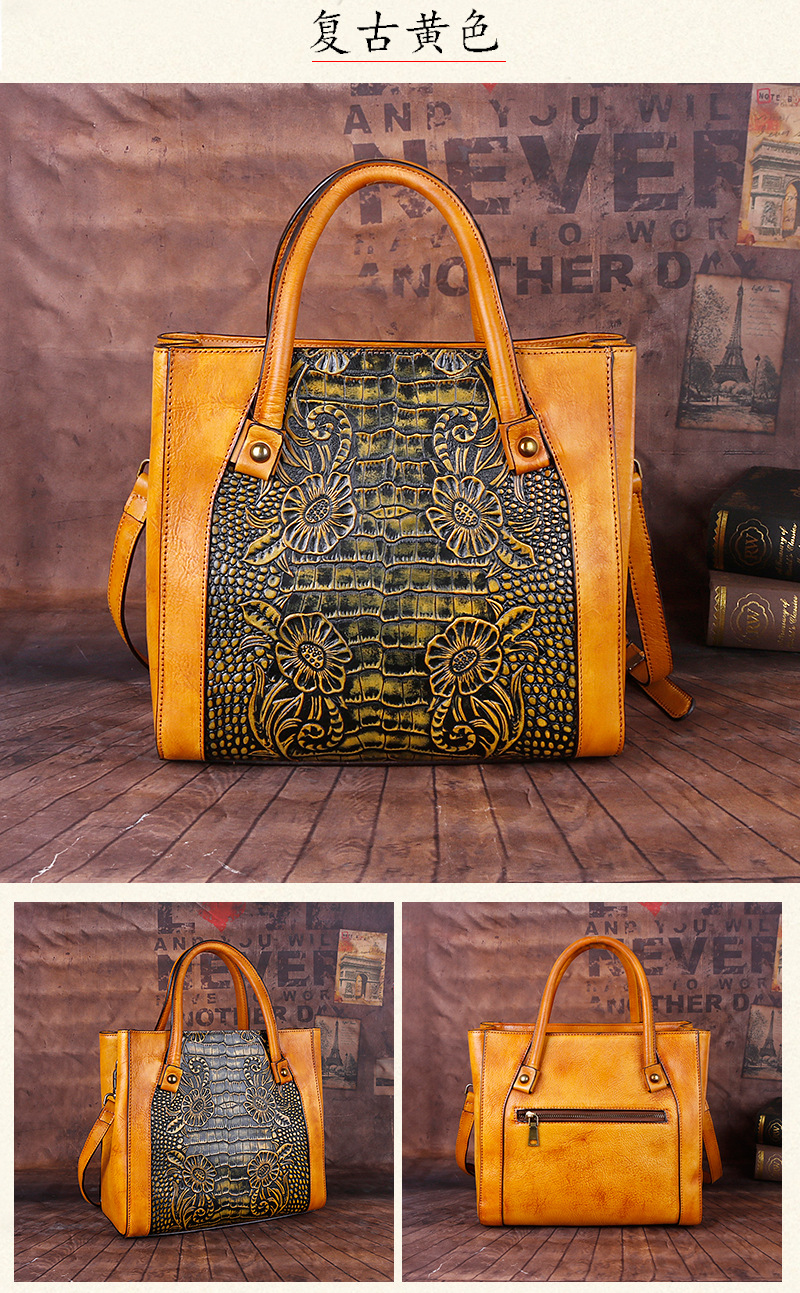 Túi đeo chéo nữ da thật phong cách vintage, họa tiết nổi bật — Xám cổ điển, Vàng cổ điển, Xanh lá cổ điển, Nâu cổ điển chi tiết 14
