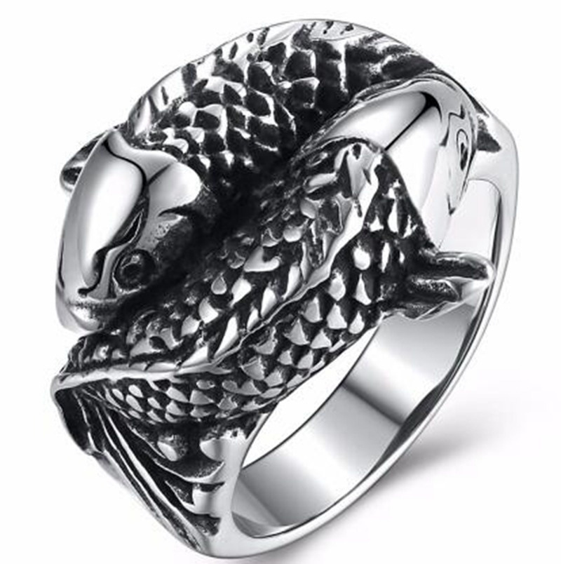 Anello da uomo alla moda in lega, a doppia forma di pesce, stile punk, gioiello da uomo_voghion.com