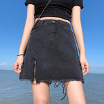 Джинсовая юбка, летняя сумка, приталенная мини-юбка, А-силуэт, высокая талия