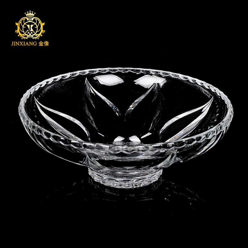 新款跨境捷克透明水晶水果盘平盘高脚果盆托盘供品盘玻璃果碗盘子