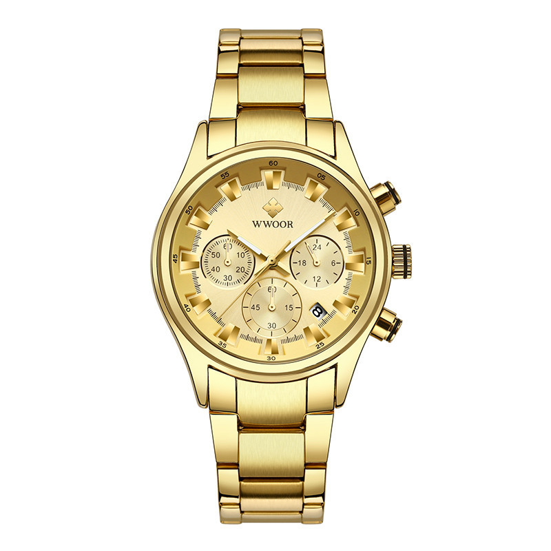 WWOOR holding love nuevo reloj de cuarzo de 6 pines de negocios para hombres calendario impermeable reloj redondo cabeza reloj de tazón casual 8857