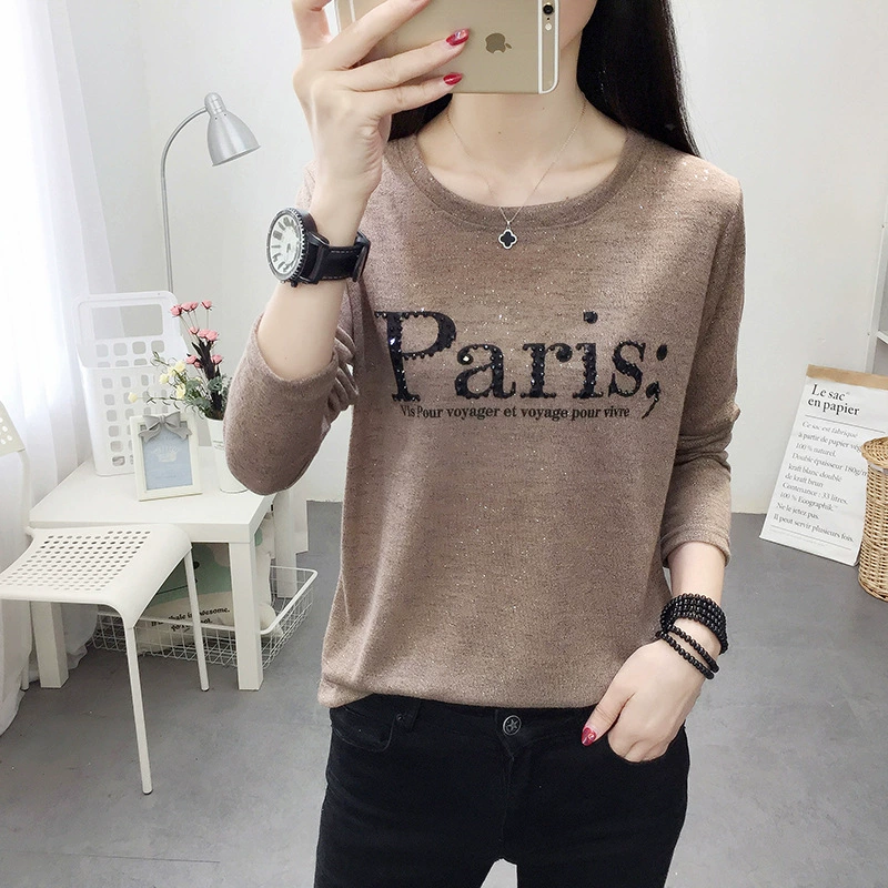 TS #2803, Весенняя свободная одежда в Корейском стиле, футболка с длинным рукавом Джокер, Женская Корейская Весенняя модная женская одежда, приталенная