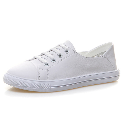 Heel shoes for women summer  new style shallow genuine leather white shoes for women flat bottom versatile basic two-wear sneakers