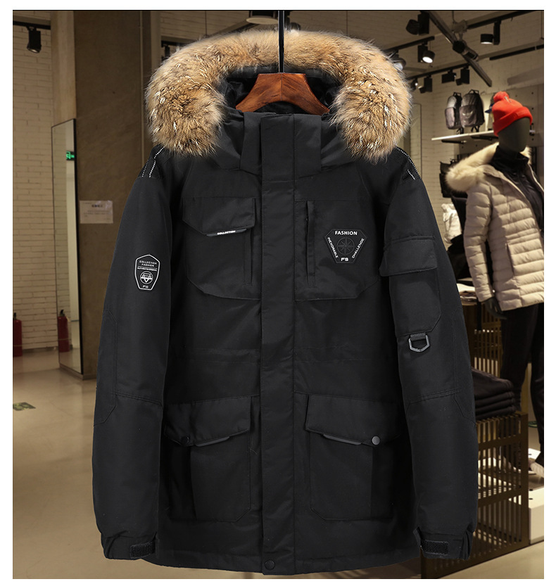 Herren Mantel Jacke mittellang beliebte Arbeitsjacke abnehmbare Kapuze große Größe Manteloberteil 5858_voghion.com