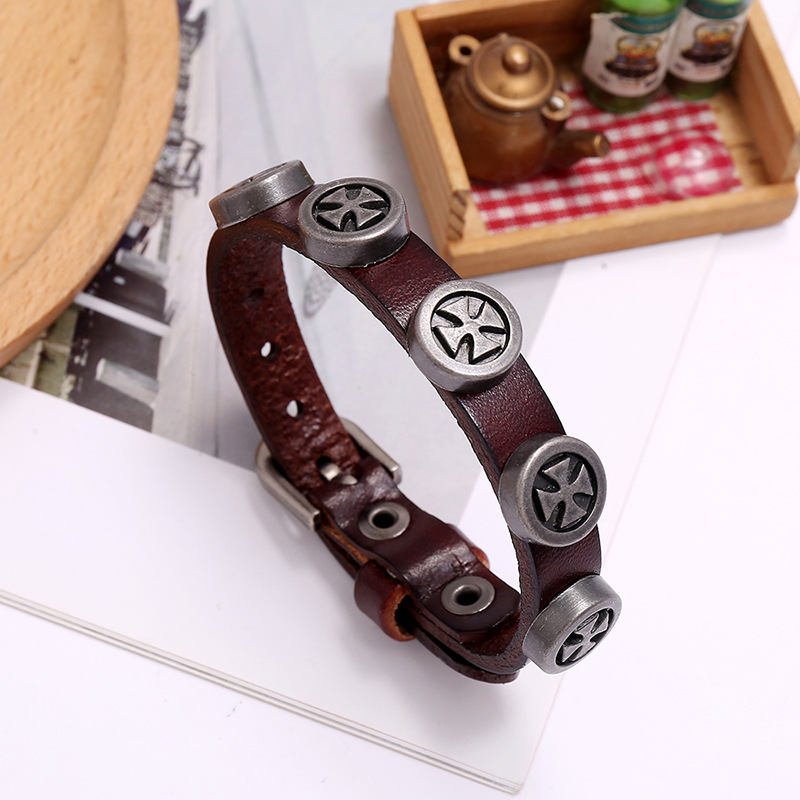 New retro menu0027s leather punk style cross bracelet for women wholesale nihaojewelry
