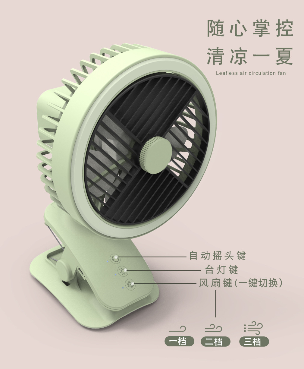 多功能USB便携夹子带灯二合一小风扇中学生办公 静音风大无刷风扇详情8
