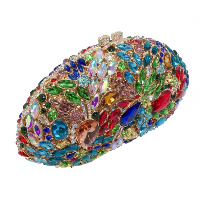 Túi clutch nữ đính đá rhinestone kim loại dự tiệc, kích thước 21x5x12 cm — bạc, Vàng AB, Kim cương trắng trên nền vàng, kim cương vàng trên nền vàng chi tiết 9