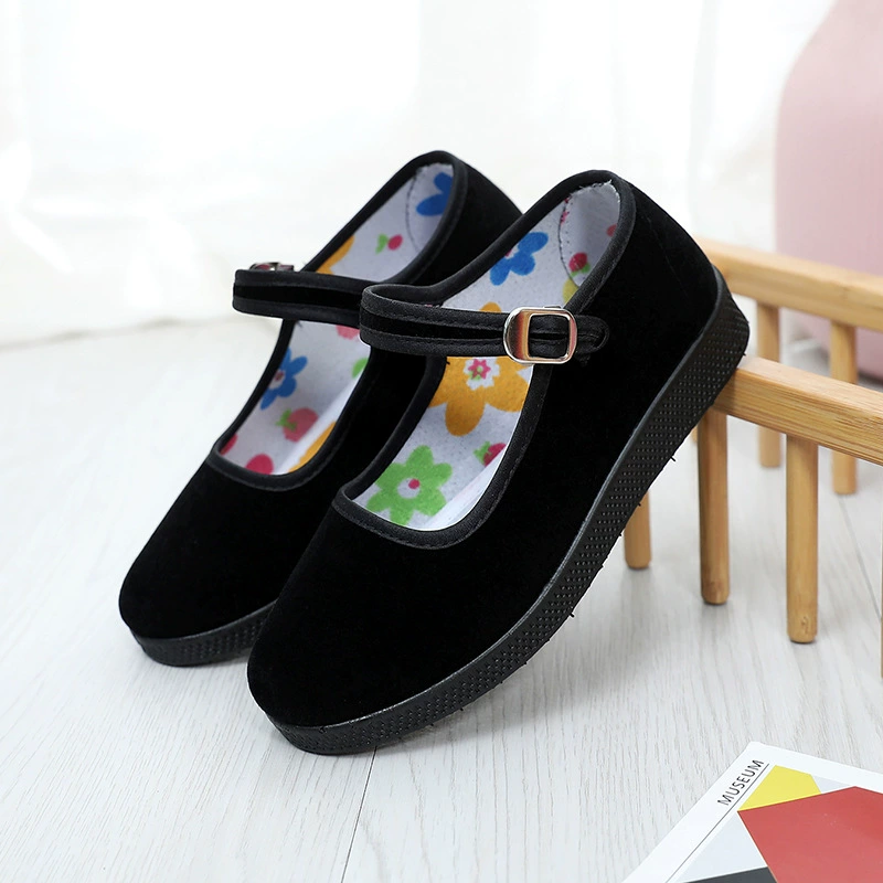 Тканевая обувь Old Beijing, маленькая этикетка, нескользящая детская обувь для выступлений с мягкой подошвой, танцевальная обувь, маленькая черная обувь, женская обувь на плоской подошве с квадратным носком