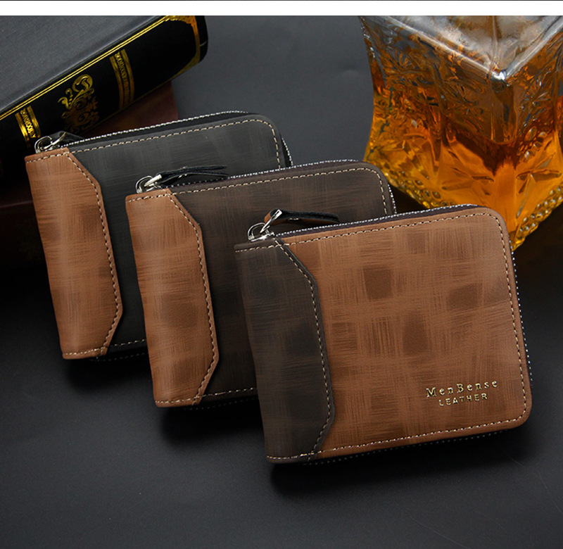 Men's Letter Color Block Pu Leather Zipper Wallets display picture 2