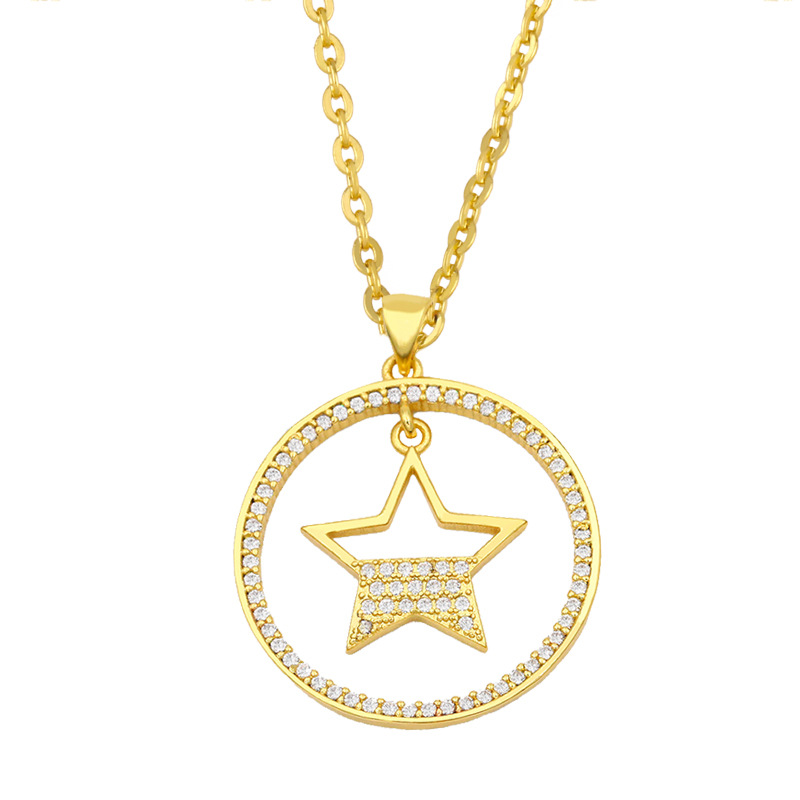 Moon Star Pendant Geometric Round Necklace display picture 4