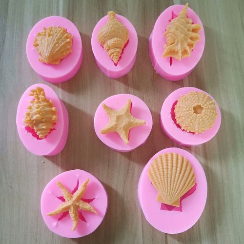 7 Pieces Ocean Series Pearl Sea Snail Star Shell Sea Shell Silicone Mold Ocean Life Fondant Baking Mold