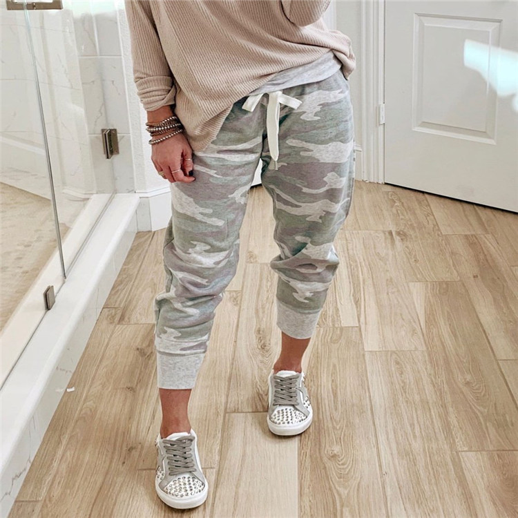 Aliexpress Wish European and American Camouflage Pattern Drawstring Jogging Pants