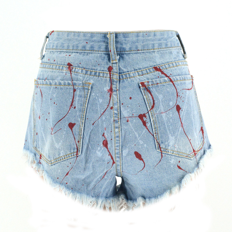 fashion ripped raw edge painted denim shorts NSSY9874