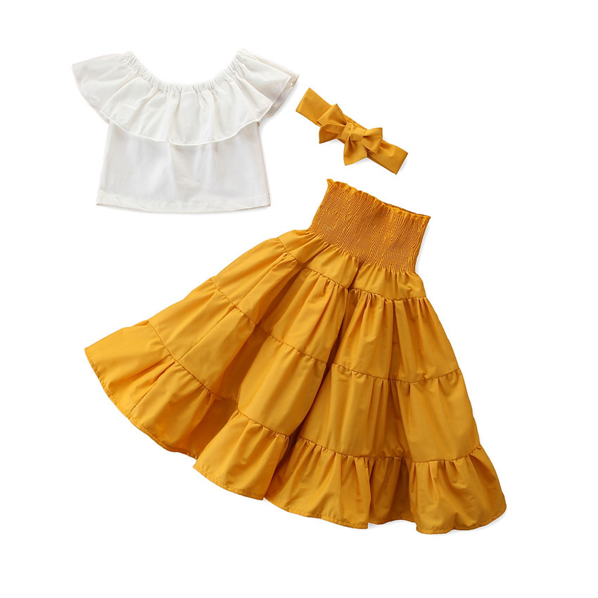 Samgami baby children's wear quick sale new girls' summer suit fashion one shoulder T + high waist skirt