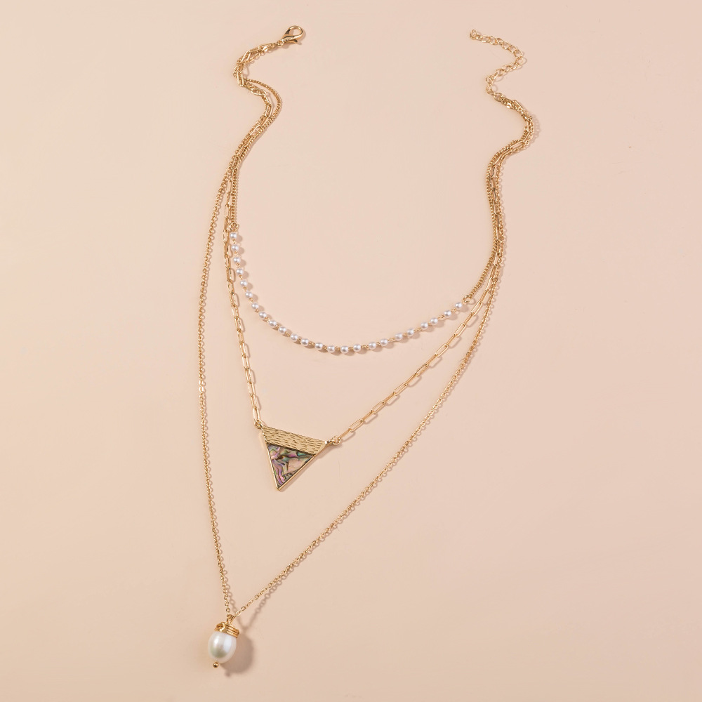 Collier Multicouche De Perles De Coquille D&#39;ormeau De Couleur Triangle display picture 3