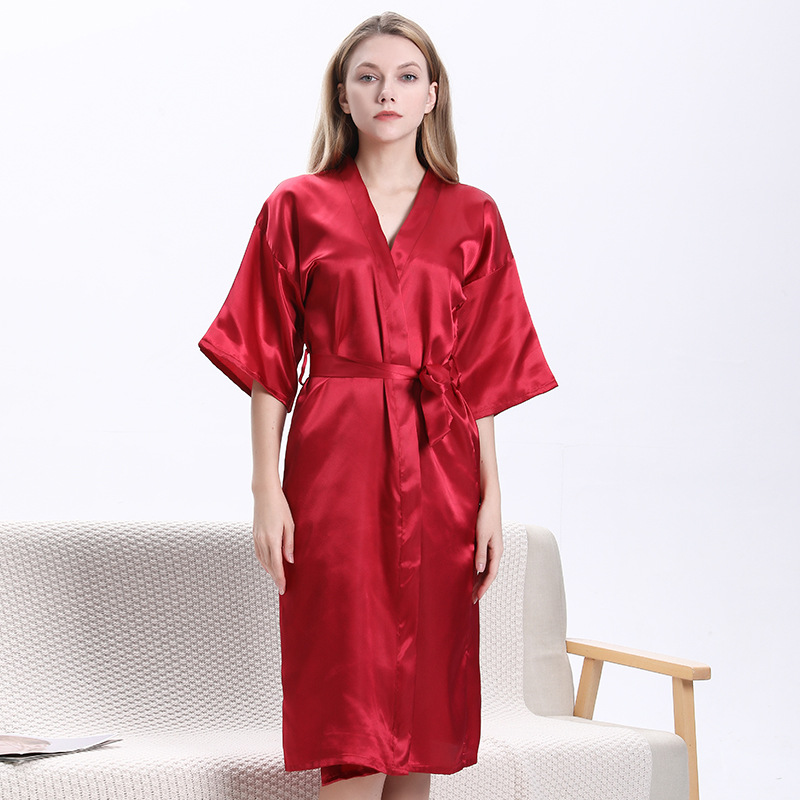 Imitation Silk Pajamas Women's Summer Half Sleeve Bathrobe Women's Home Clothes Ice Silk Bride Bridesmaid Nightgown