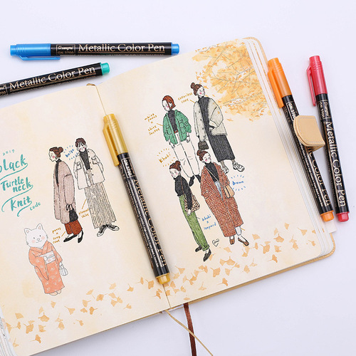Manufacturer wholesale Guangna color marker pen 3700 hard head 12 colors DIY photo album black card pen metallic color graffiti pen