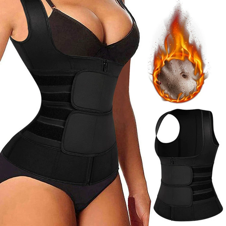 Full‑body shapewear vest, women’s, waist belt with zip, tight shaping, black, S–5XL