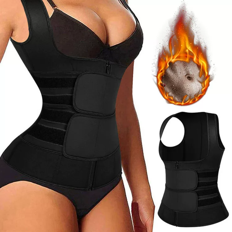 Full‑body shapewear vest, women’s, waist belt with zip, tight shaping, black, S–5XL